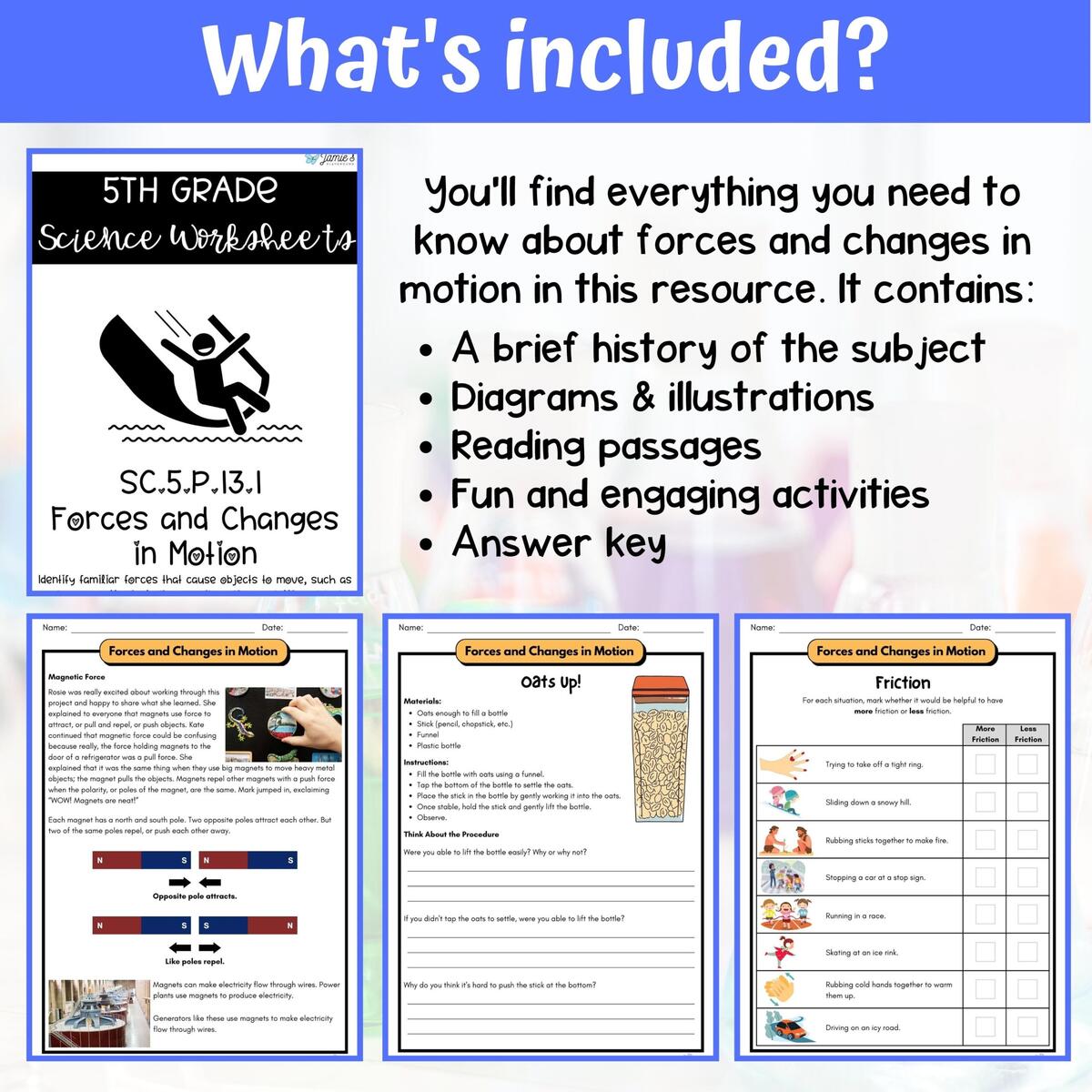 Force And Motion Activity Answer Key 5th Grade Physical Science Classful