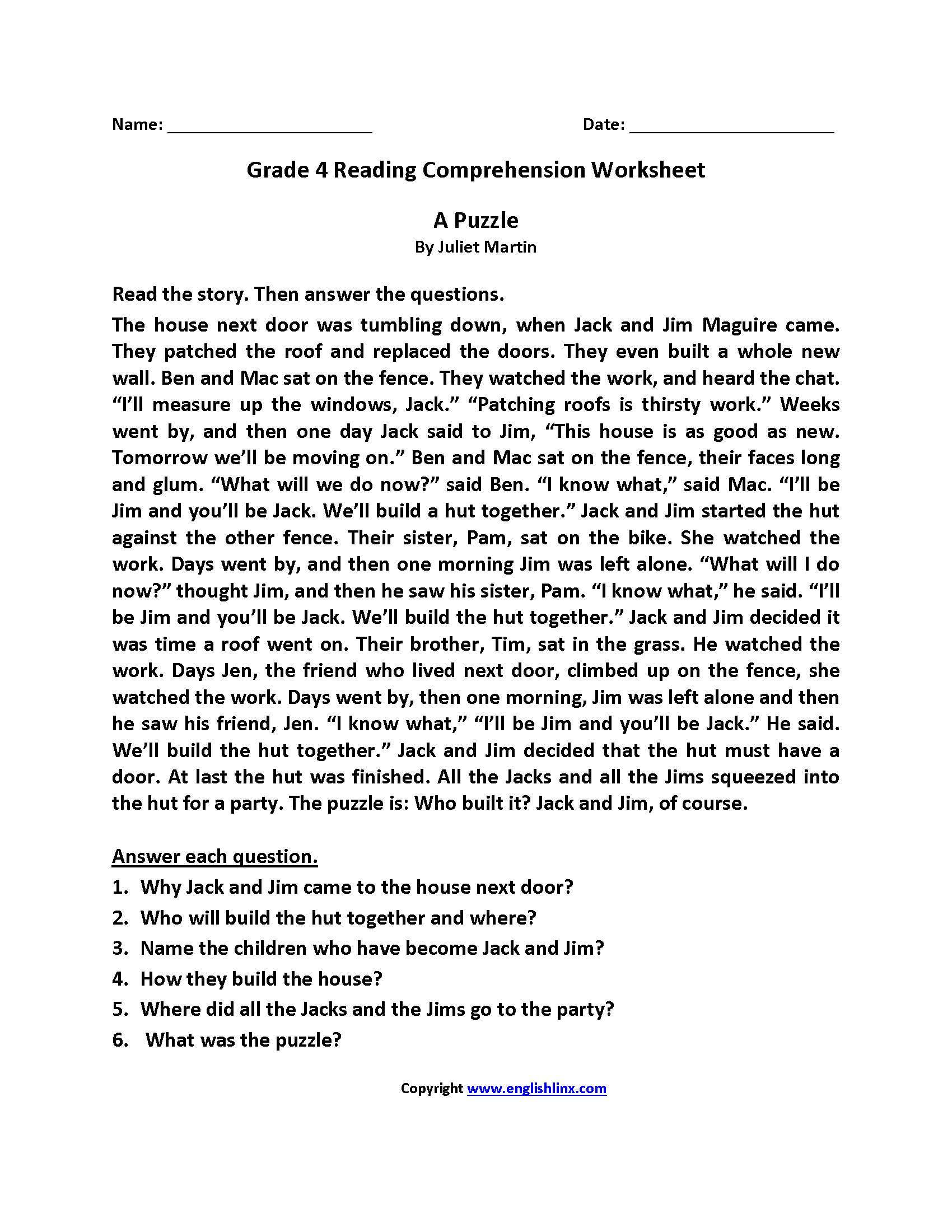 Fourth Grade Reading Worksheets Improve Fluency Comprehension