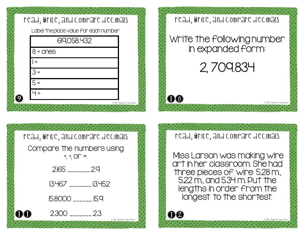 FREE 5th Grade Read Write And Compare Decimals Task Cards The Teacher Next Door FREE 5th Grade Read Write And Compare Decimals Task Cards The Teacher Next Door