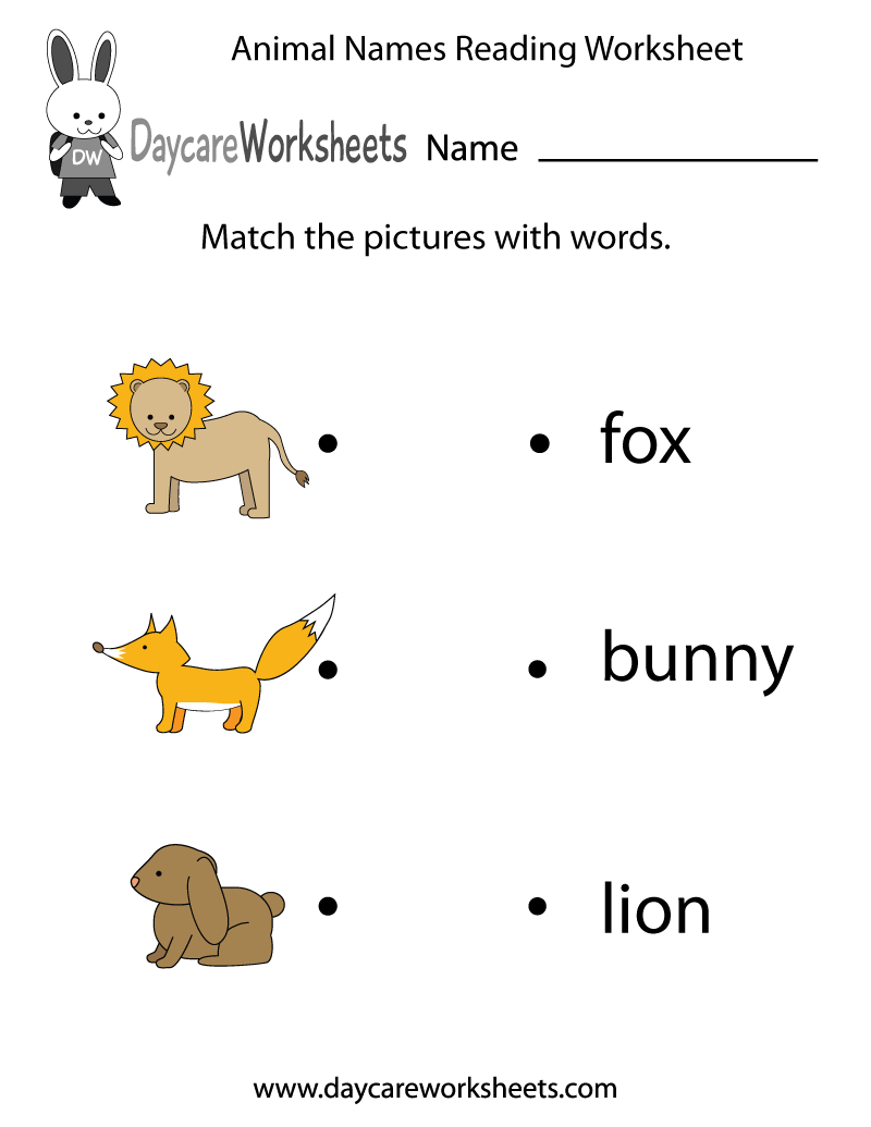 Free Animal Words Reading Worksheet For Preschool Free Animal Words Reading Worksheet For Preschool