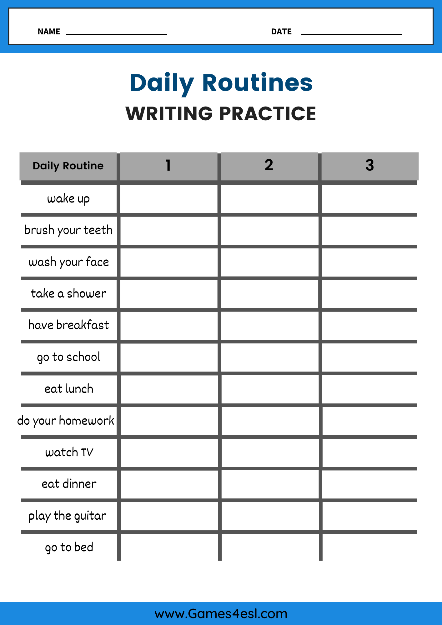 Free Daily Routine Worksheets For Beginners Games4esl Free Daily Routine Worksheets For Beginners Games4esl