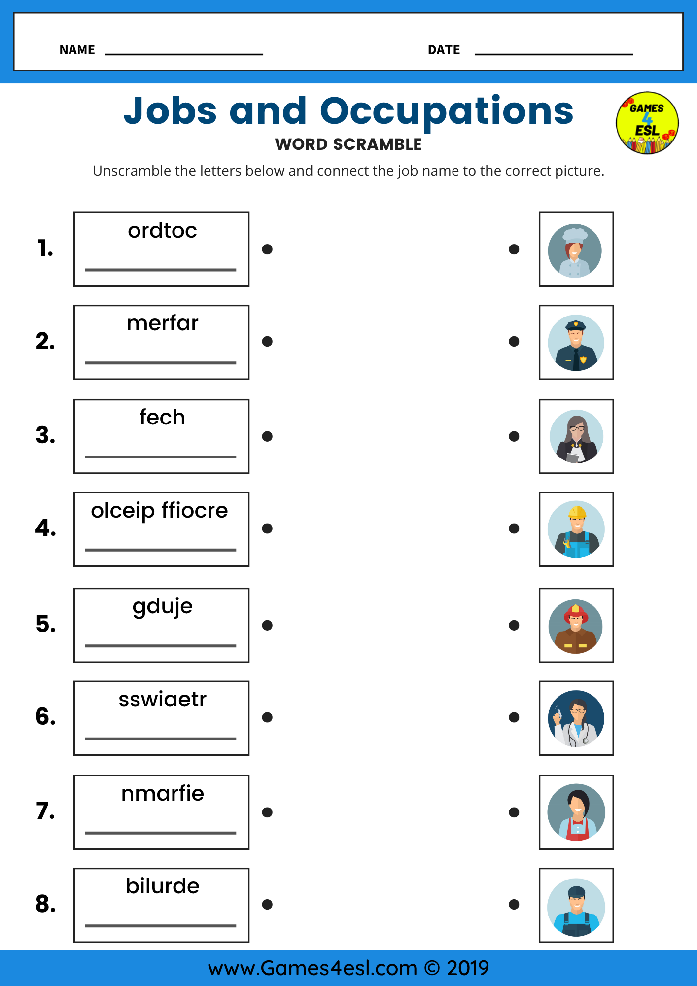 Free ESL Jobs And Occupations Worksheets Games4esl Free ESL Jobs And Occupations Worksheets Games4esl