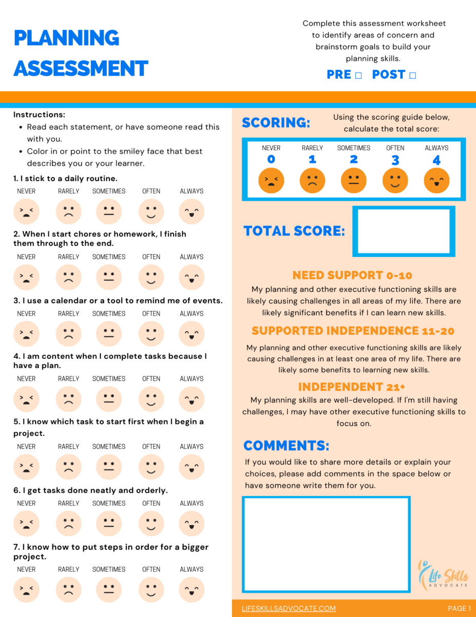 Free Executive Functioning Assessment For Teens Adults Professionals Life Skills Advocate FREE Simplified Reading Comprehension Worksheets Worksheets Library