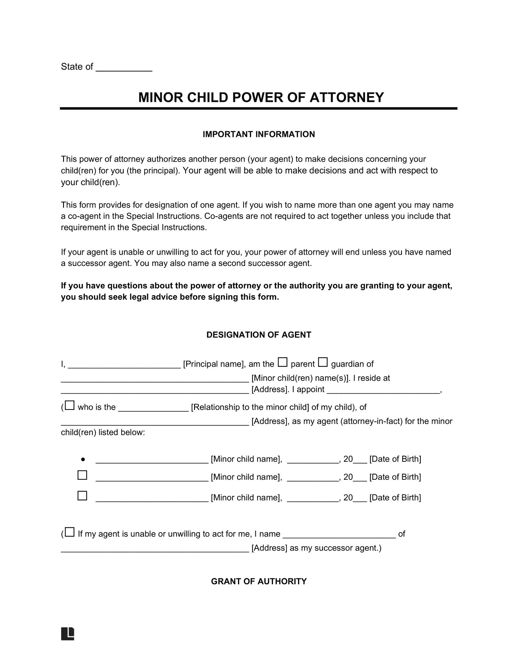 Free Minor Child Power Of Attorney Form PDF Word Free Minor Child Power Of Attorney Form PDF Word