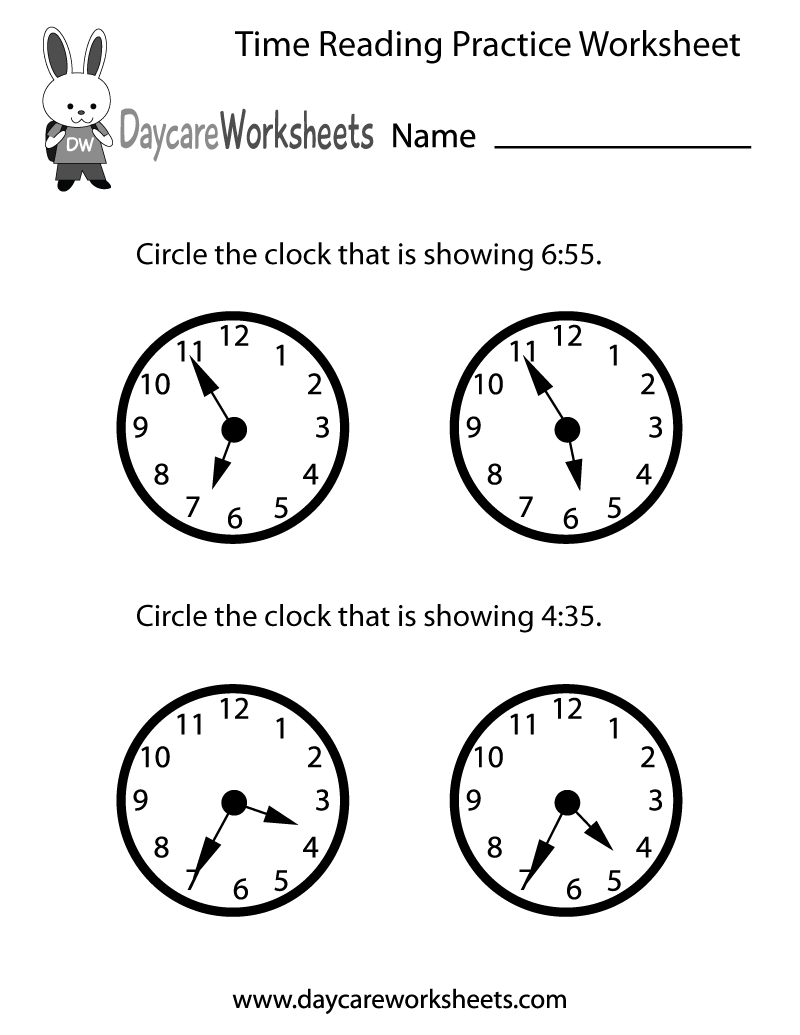 Free Preschool Time Reading Practice Worksheet Free Preschool Time Reading Practice Worksheet