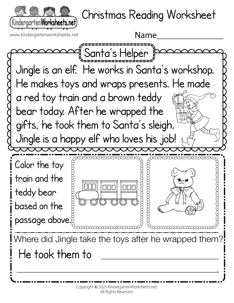 Free Printable Christmas Reading Worksheet Reading Comprehension Christmas Story Emma S Christmas Adventure