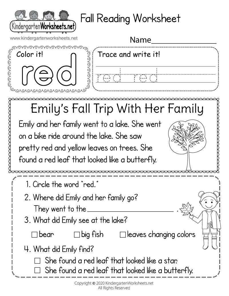 Free Printable Fall Reading Worksheet Worksheets Library