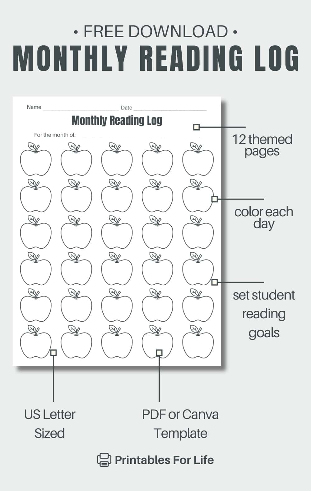 FREE Printable Monthly Reading Log For Students