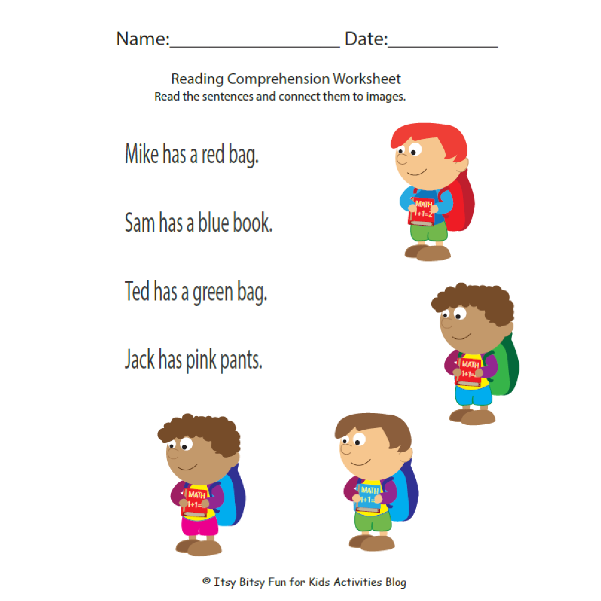 Free Reading Comprehension Worksheets For Back To School Kindergarten 1st Grade Kids Activities Blog