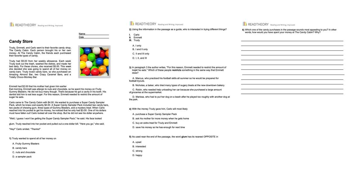 Free Reading Comprehension Worksheets For Grades 1 12 ReadTheory
