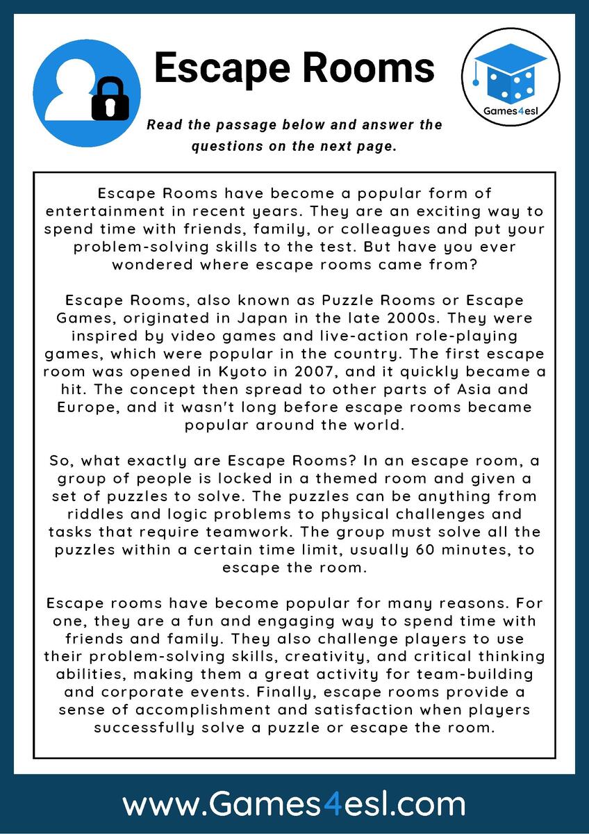 Free Reading Comprehension Worksheets For Middle School Students Games4esl Free Reading Comprehension Worksheets For Middle School Students Games4esl