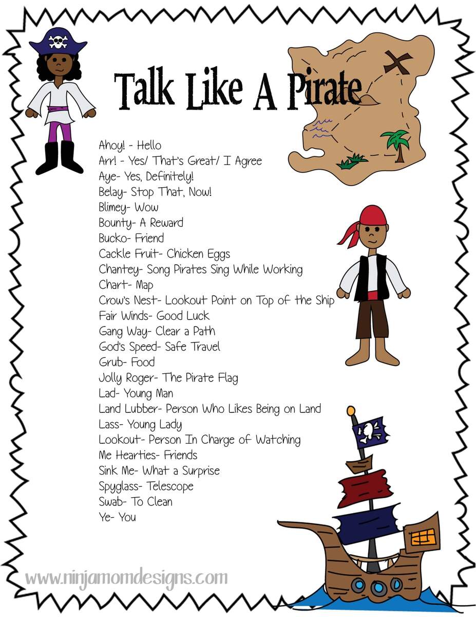 FREE Talk Like A Pirate Sheet FREE Talk Like A Pirate Sheet
