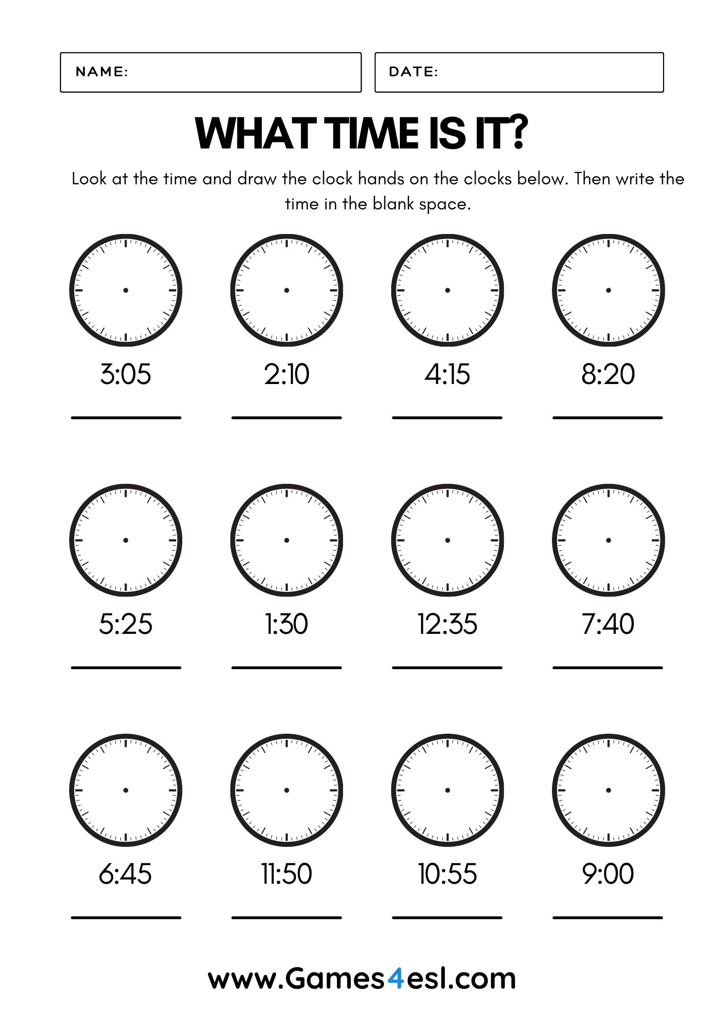 Free Telling The Time Worksheets Games4esl Free Printable Telling Time Worksheets Analog Clock Free Printables Lettering SVG Files Tools Apps