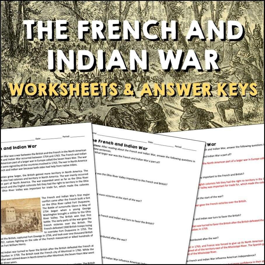 French And Indian War Reading Comprehension Worksheets American History Printable Pages Homeschool Fluency Practice Kids Activity Ebooks Etsy