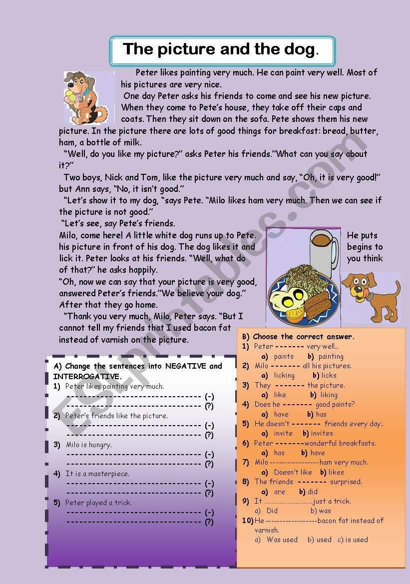 Funny Reading Comprehension The Picture And The Dog ESL Worksheet By Nurikzhan Reading Comprehension A Funny Story ESL Worksheet By Nourkadi