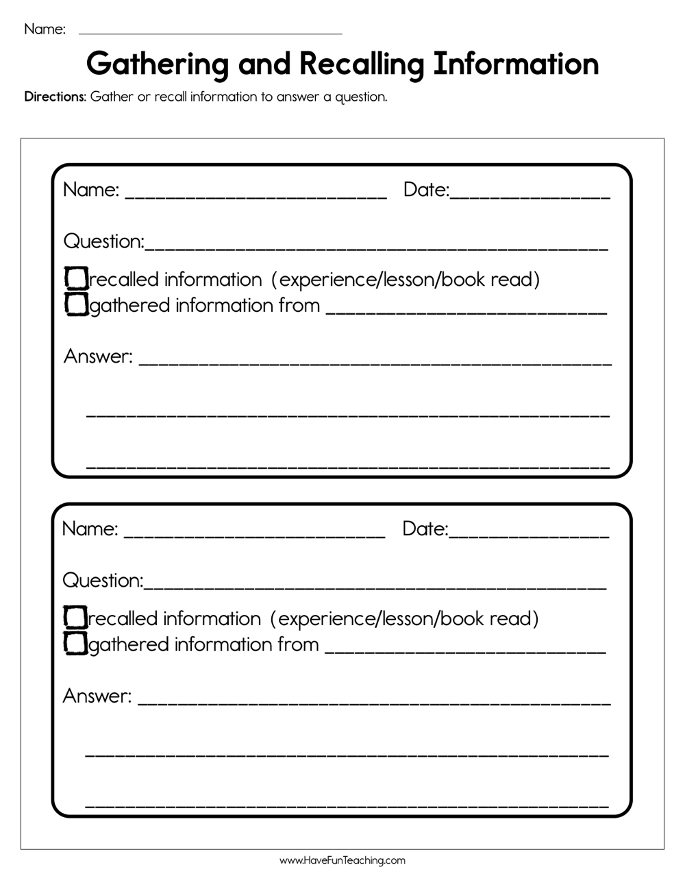 Gathering And Recalling Information Worksheet Have Fun Teaching Recalling Details MissConstantine Worksheets Library