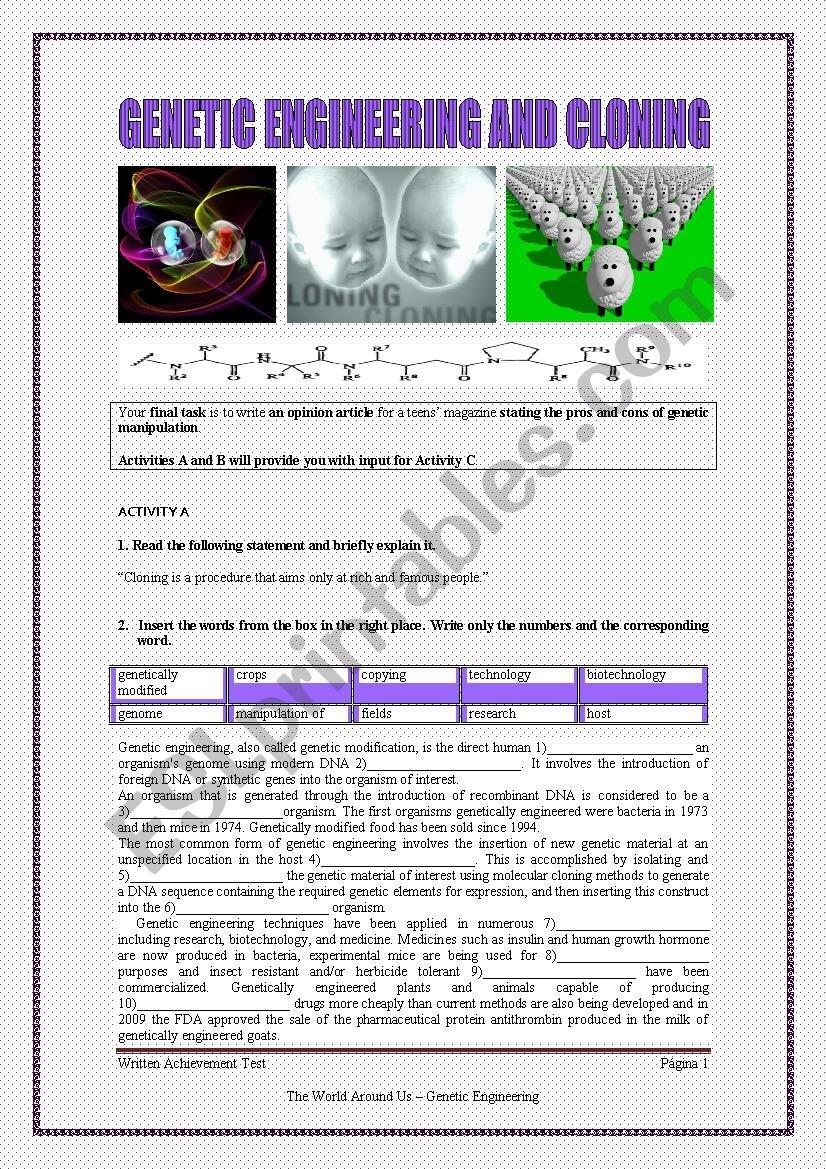 Genetic Engineering And Cloning Key Is Included ESL Worksheet By Niacouto Genetic Engineering And Cloning Key Is Included ESL Worksheet By Niacouto