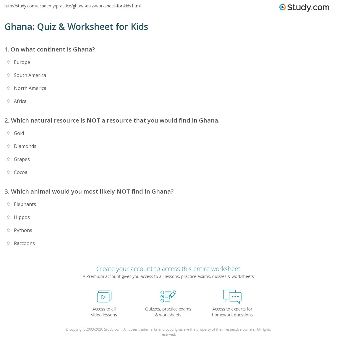 Ghana Quiz Worksheet For Kids Study Reading Comprehension Worksheets Online Or Printable