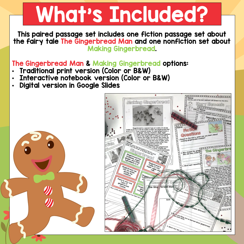 Gingerbread Man Reading Comprehension Paired Passages Gingerbread Man Reading Comprehension Paired Passages