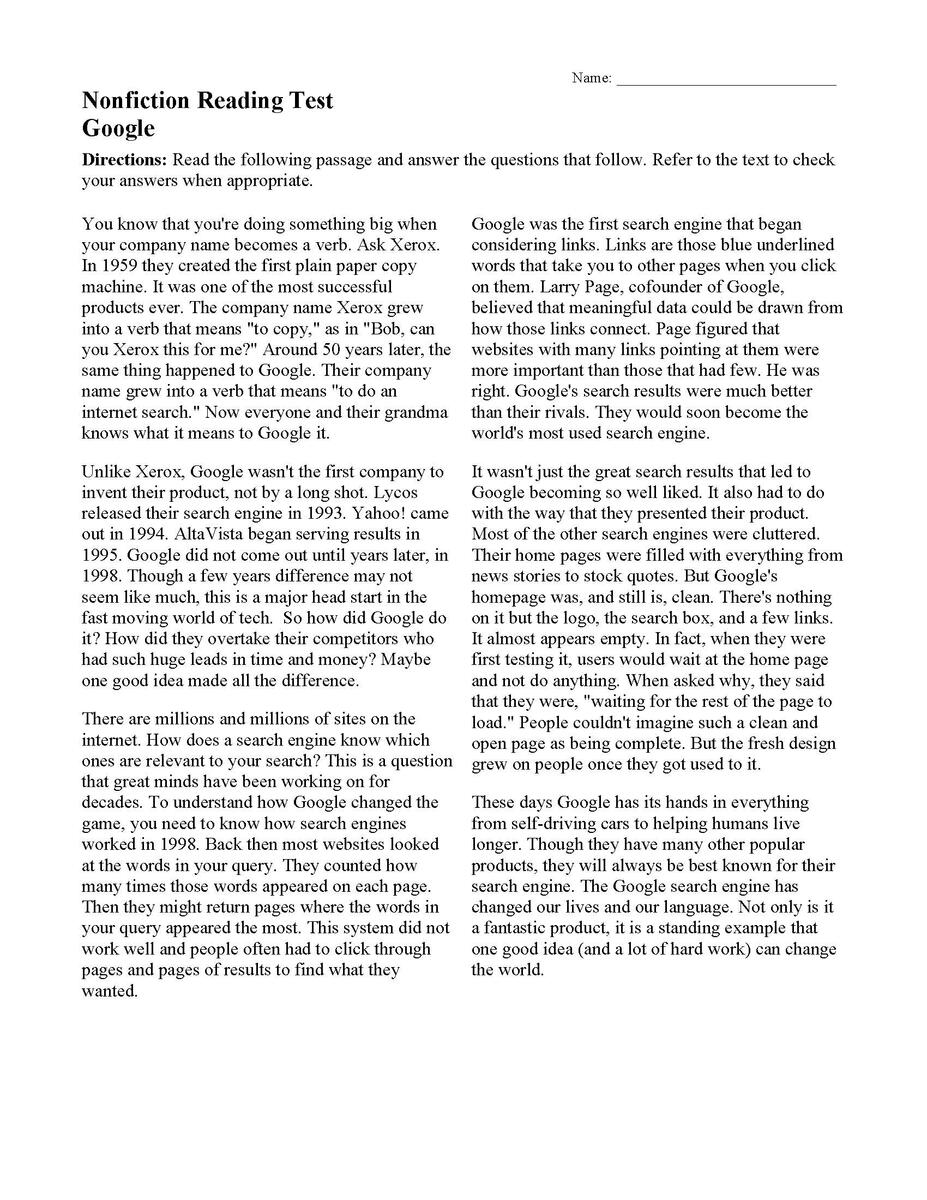 Google Nonfiction Reading Activity
