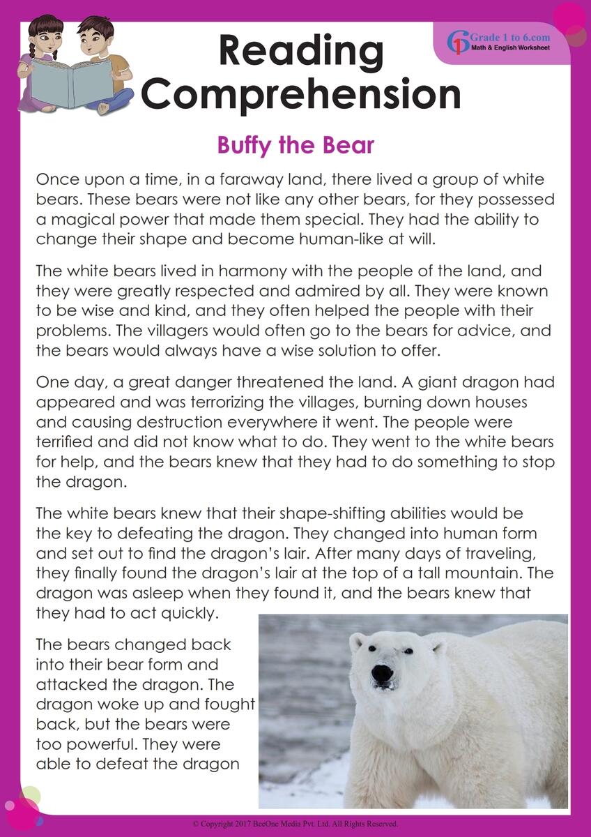 Grade 4 IB Reading Comprehension Grade1to6 Fourth Grade Reading Worksheets Improve Fluency Comprehension