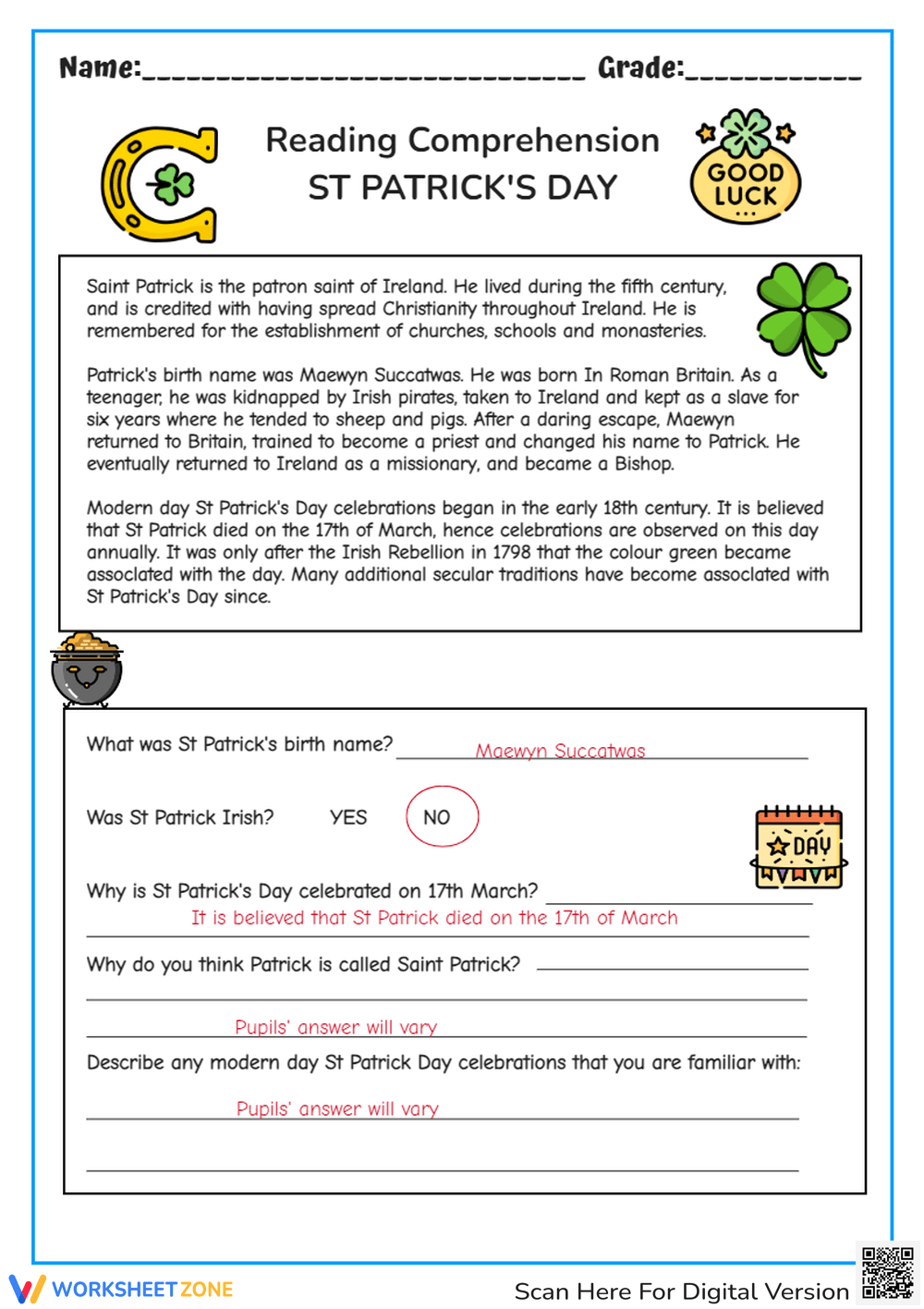 Grade 4 St Patrick S Day Worksheets Grade 4 St Patrick S Day Worksheets
