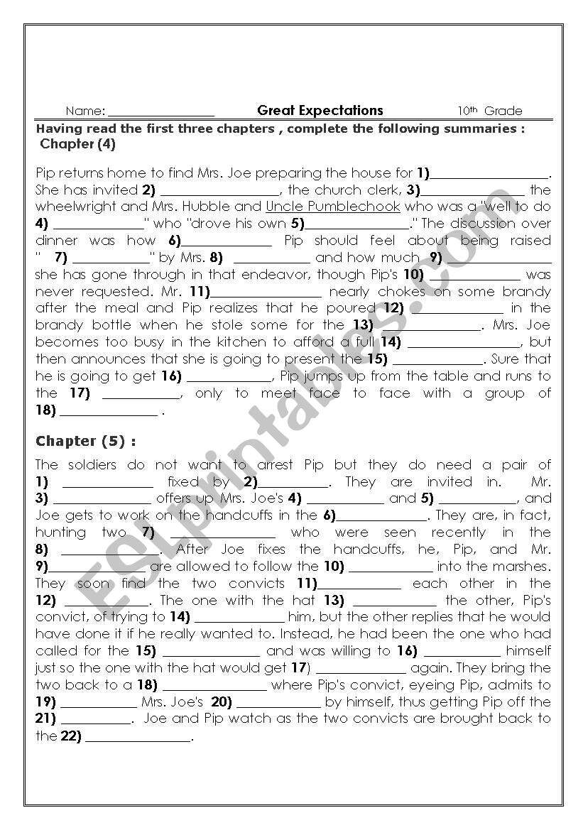 My Great Expectations ESL Worksheet By Nassira