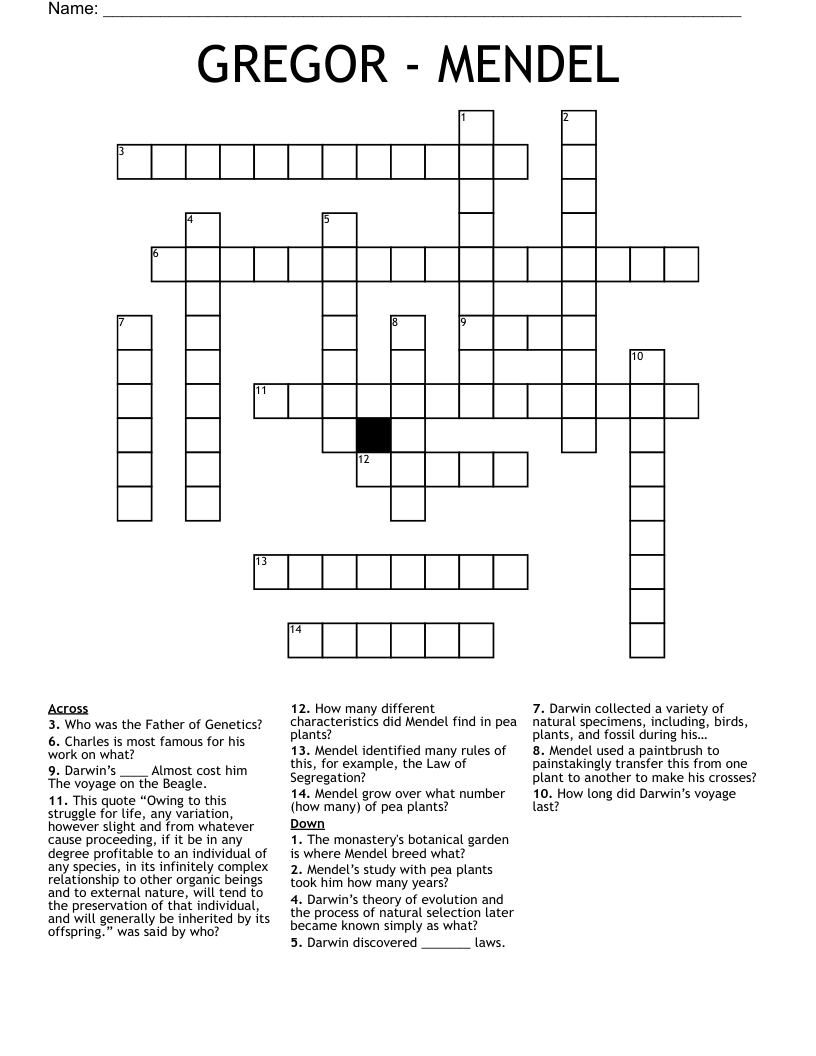 GREGOR MENDEL Crossword WordMint