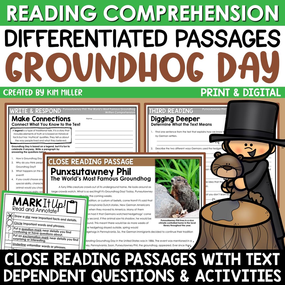 Groundhog Day Activities Reading Comprehension Passages Questions Close Reading A Love Of Teaching Kim Miller