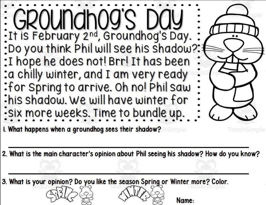 Groundhog S Day Reading Comprehension By Teach Simple