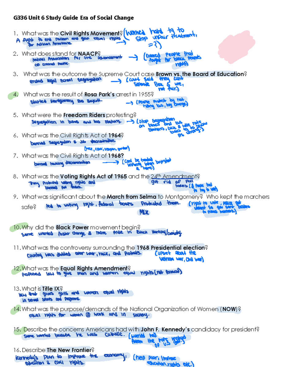 Guided Reading Activity Civil Rights Movement 1954 1968 Lesson 3 Studocu