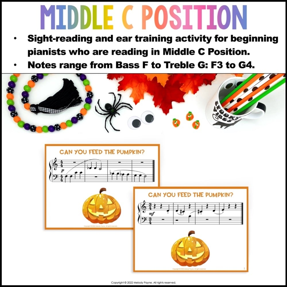 Halloween Music Game Feed The Pumpkin Sight Reading In Middle C Position Melody Payne Music For A Lifetime