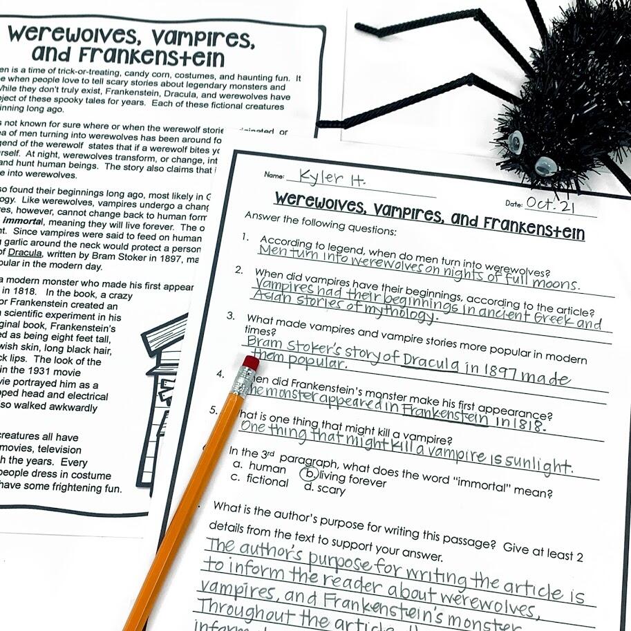 Halloween Reading Activities For Upper Elementary Classrooms Appletastic Learning