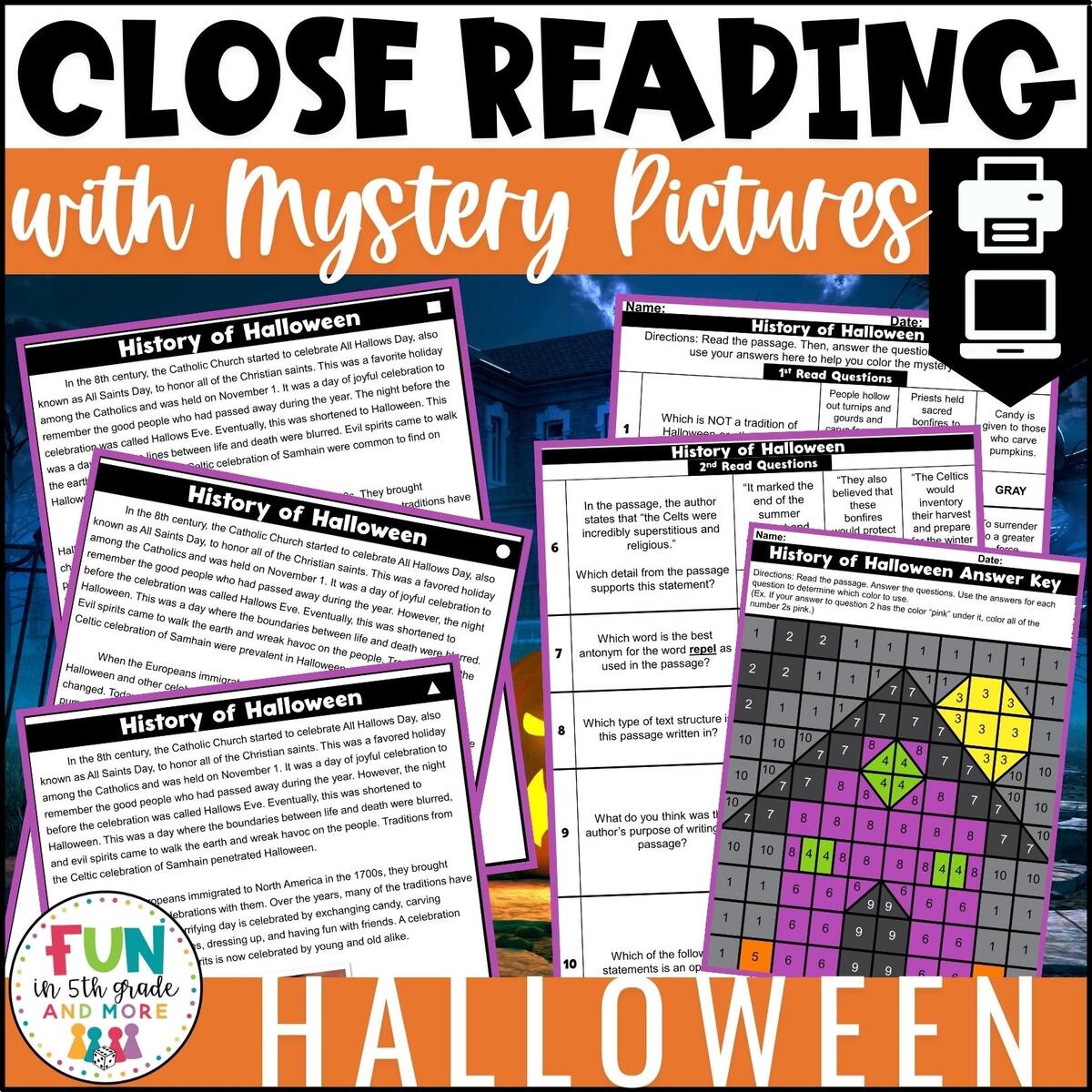 Halloween Reading Comprehension Passages With Mystery Picture Activity Fun In 5th Grade MORE