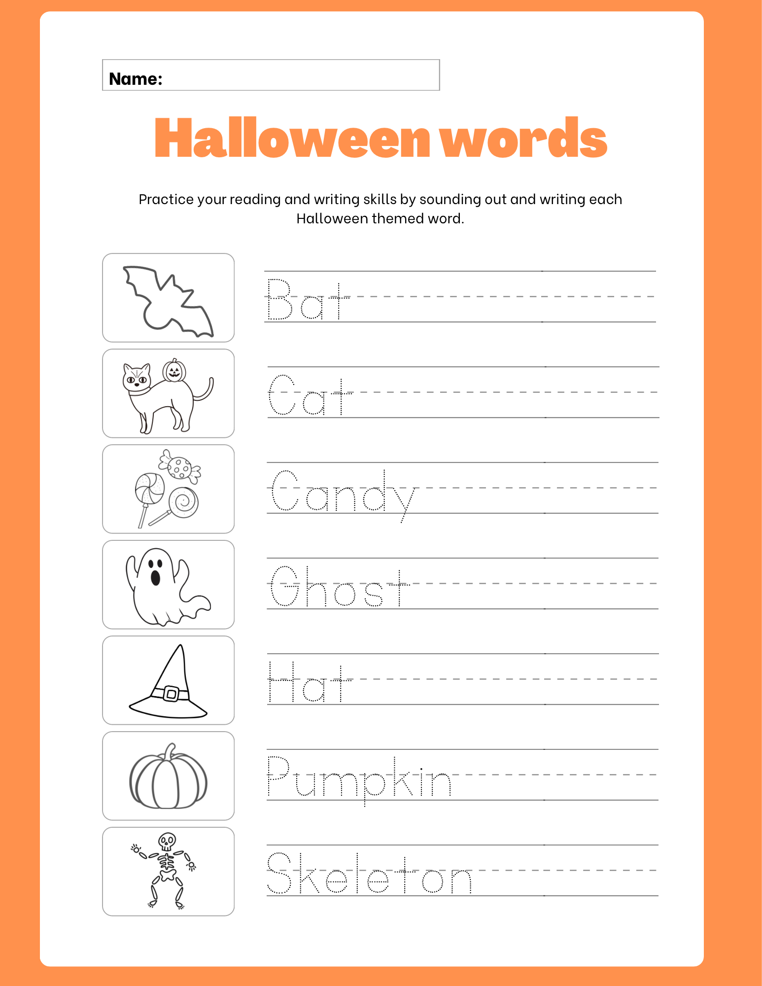 Halloween Writing Words Classful
