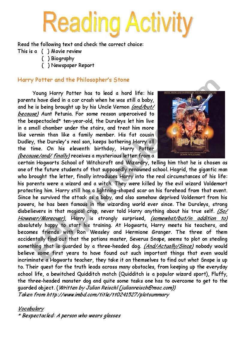 Harry Potter Reading Activity ESL Worksheet By Clossh Harry Potter Reading Activity ESL Worksheet By Clossh