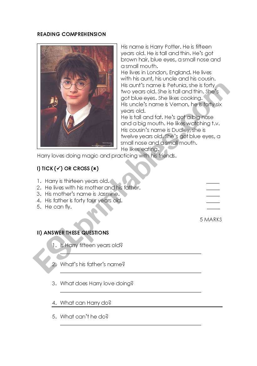 Harry Potter Reading Comprehension ESL Worksheet By Naty10503 Harry Potter Reading Comprehension ESL Worksheet By Naty10503