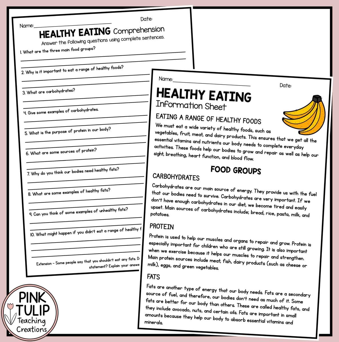 Healthy Living Reading Comprehension Pack Etsy
