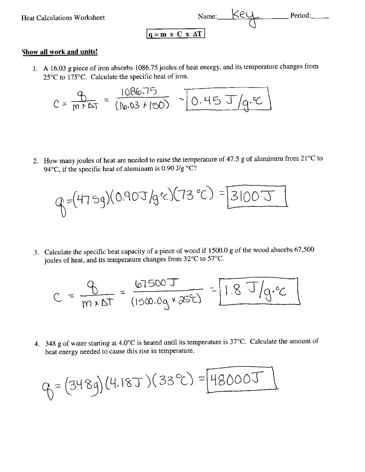 Heat Calculations Worksheet With Solutions Exercises Thermodynamics Docsity Heat Calculations Worksheet With Solutions Exercises Thermodynamics Docsity