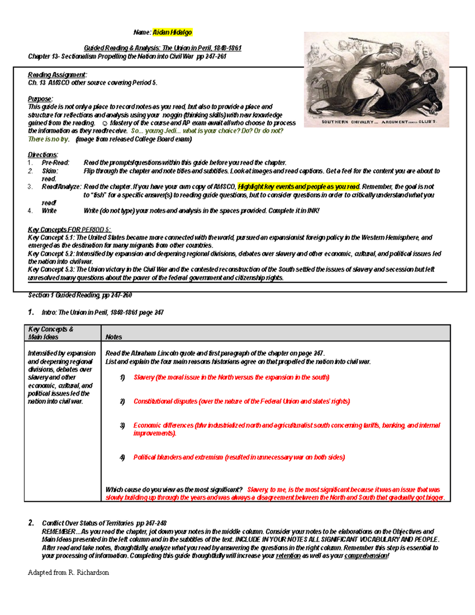 Hidalgo Aidan APUSH Ch 13 AMSCO Guided Reading Analysis Studocu