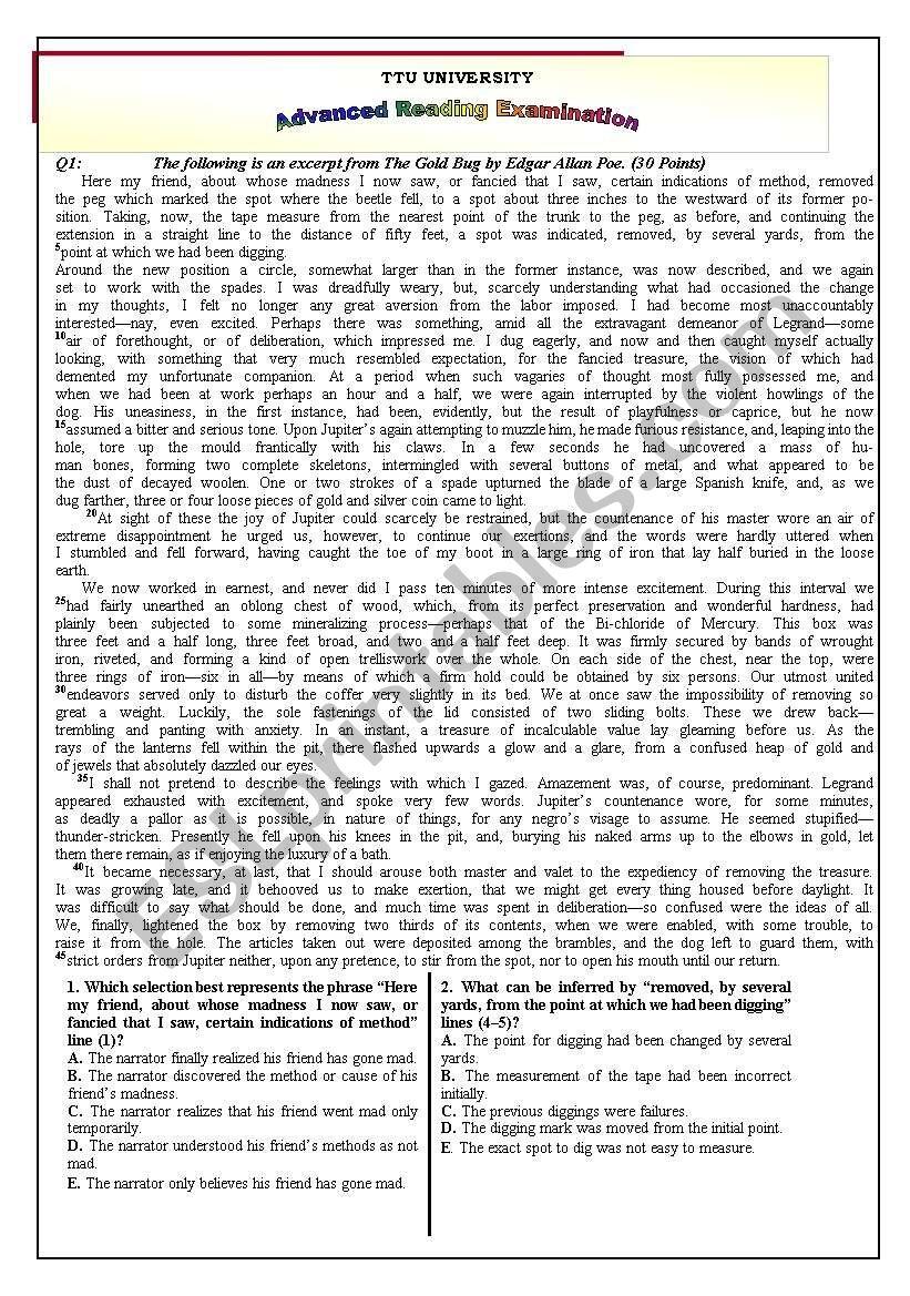 High Level Advanced Reading Exam ESL Worksheet By Yasseralsaoud Reading Comprehension Advanced Level ESL Worksheet By Presenmaria