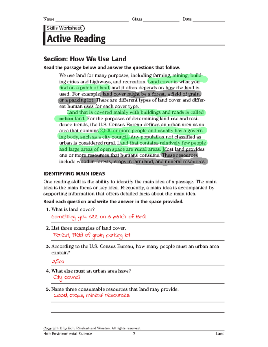 Holt Environmental Science 7 Active Reading 14 1 Land Use And Cover Studocu Holt Environmental Science 7 Active Reading 14 1 Land Use And Cover Studocu