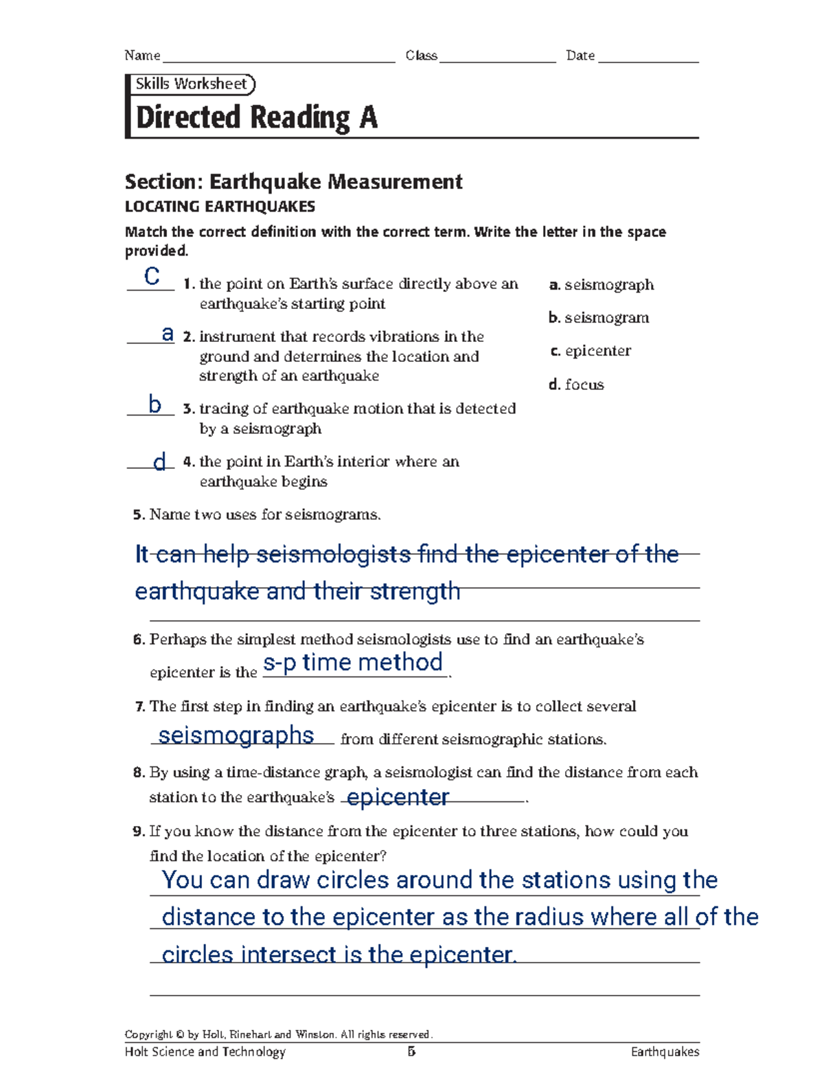 Holt Science Technology 5 2 Directed Reading On Earthquake Measurement Studocu Guided Reading 1 1 Describing And Measureing Motion Pdf