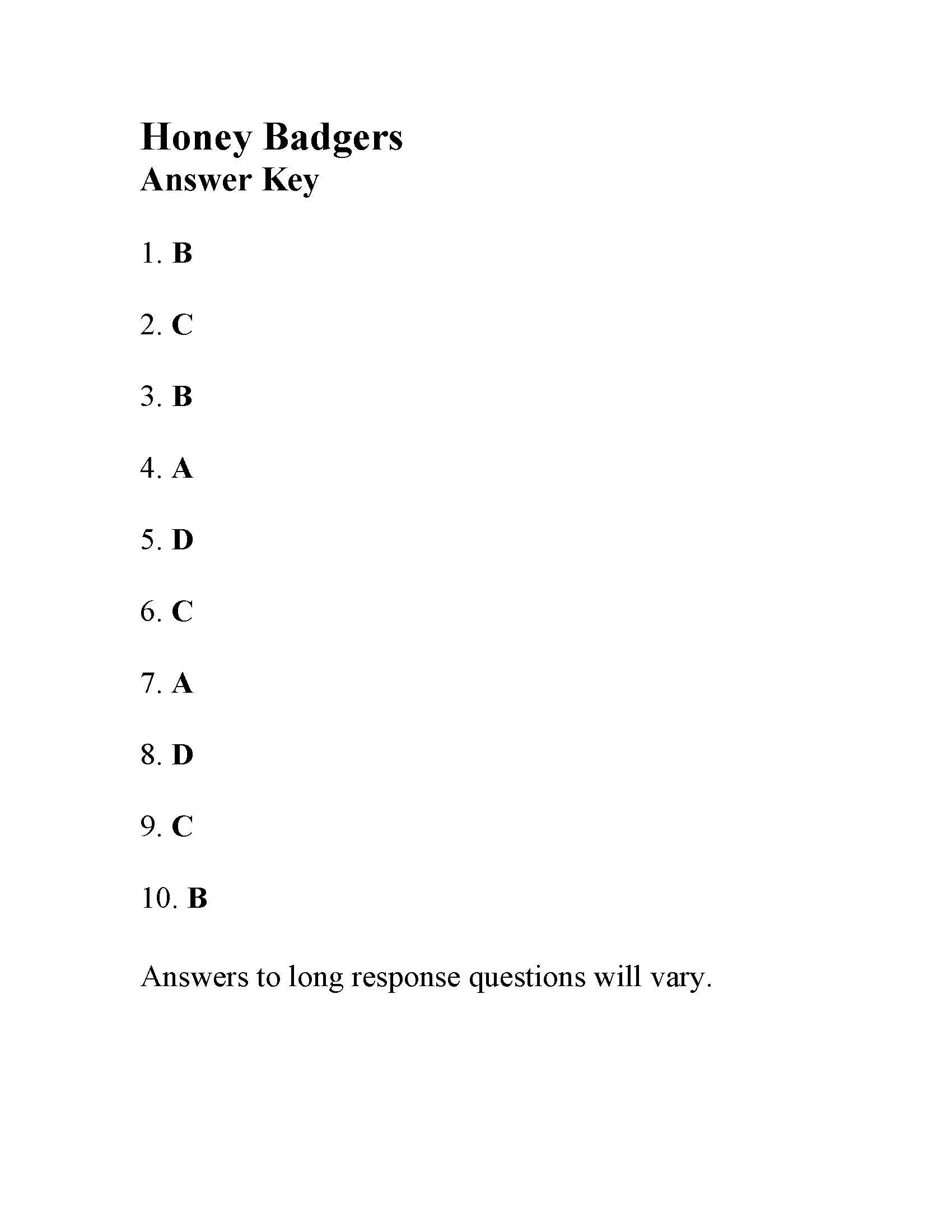 Honey Badgers Nonfiction Reading Activity