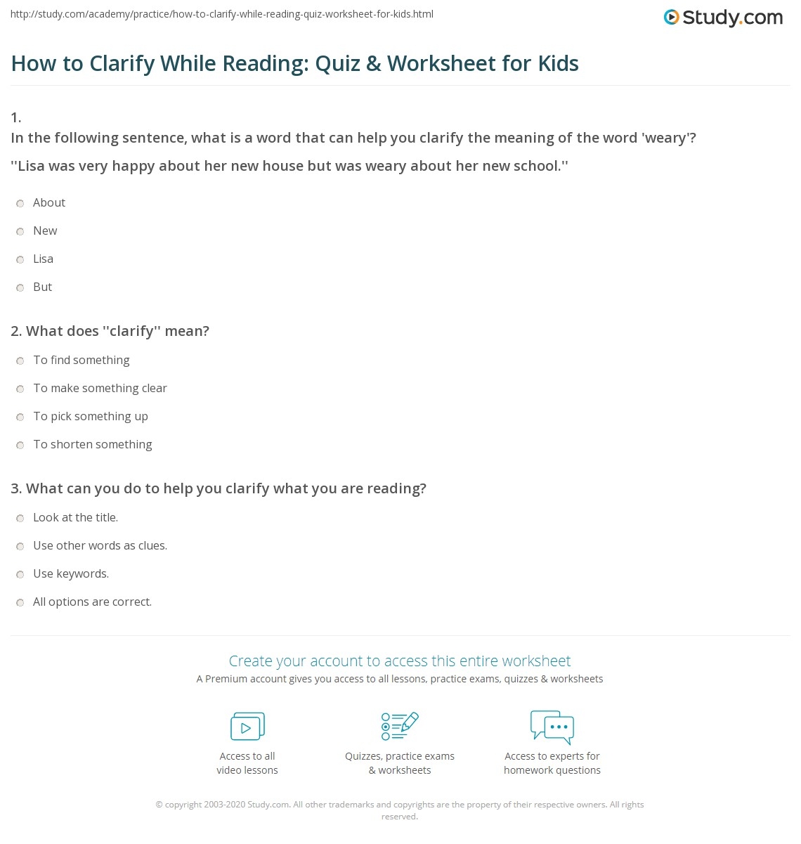 How To Clarify While Reading Quiz Worksheet For Kids Study How To Clarify While Reading Quiz Worksheet For Kids Study