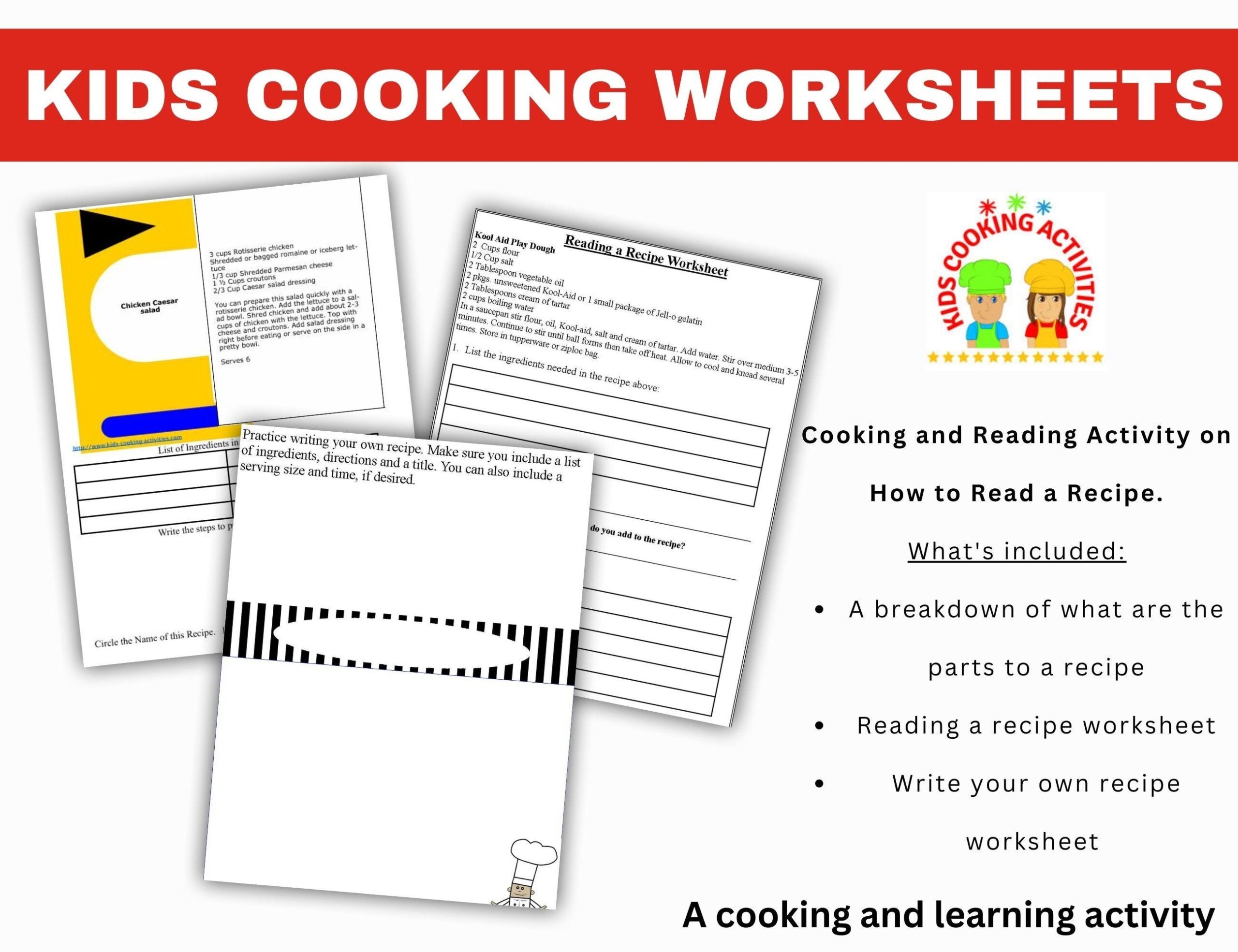 How To Read A Recipe Activity Cooking With Kids Printable Reading A Recipe Worksheets Etsy IN THE KITCHEN Reading Recipes And Understanding Instructions Worksheets Library