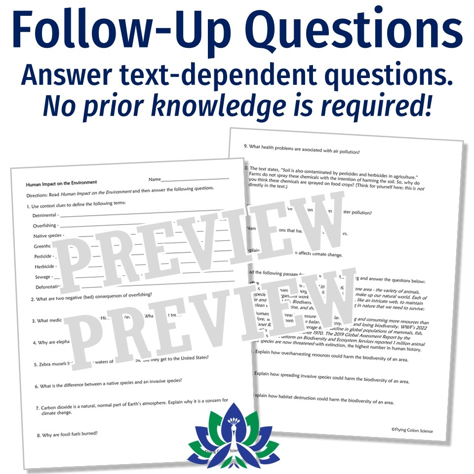 Human Impact On The Environment Reading And Worksheet Flying Colors Science Human Impact On The Environment Reading And Worksheet Flying Colors Science