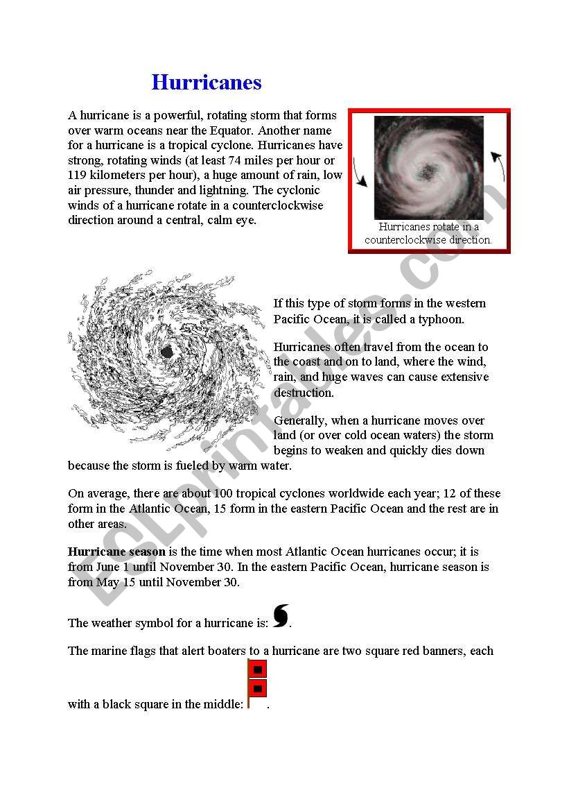 Hurricanes ESL Worksheet By Martinique Worksheets Library