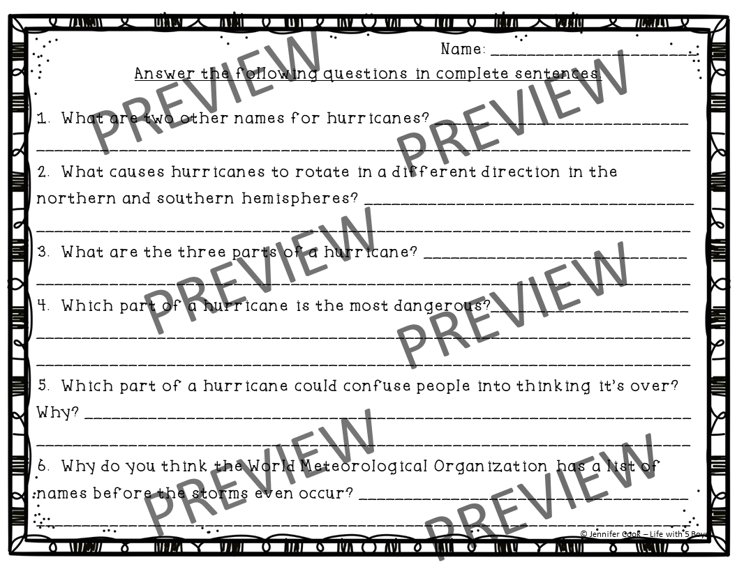 Hurricanes Reading Comprehension Activity Classful Hurricanes Reading Comprehension Activity Classful