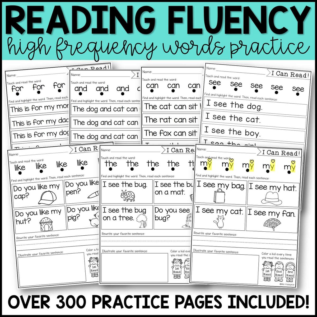 I Can Read Sight Word Fluency Kindergarten Worksheets Miss Kindergarten I Can Read Sight Word Fluency Kindergarten Worksheets Miss Kindergarten